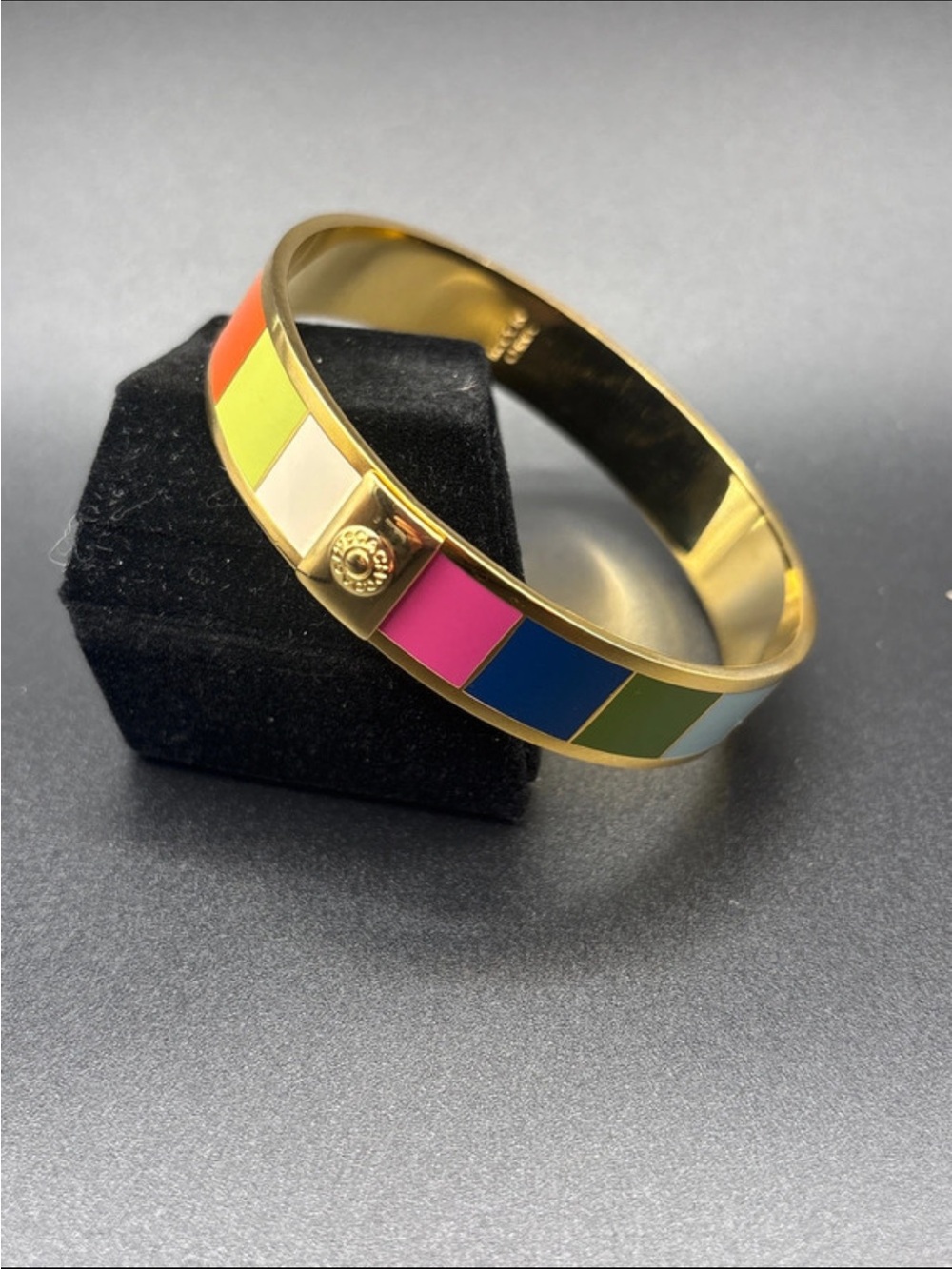 Coach Gold Plated Enamel Bangle with Multicolor Panels
